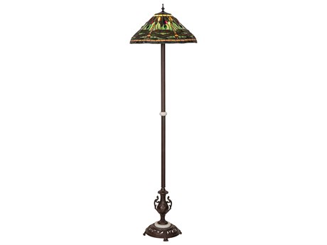 Meyda Tiffany Dragonfly Mahogany Bronze Glass Floor Lamp
