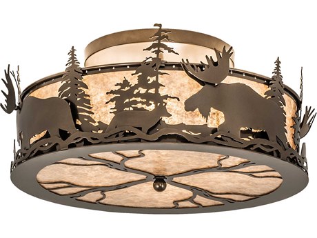 Meyda 4-Light Bronze Glass Drum Flush Mount
