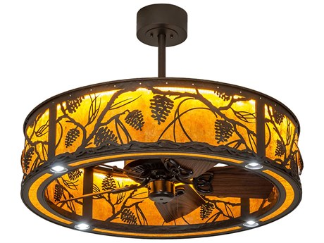 Meyda Whispering Pines 37" Ceiling Fan with Amber Mica Shade
