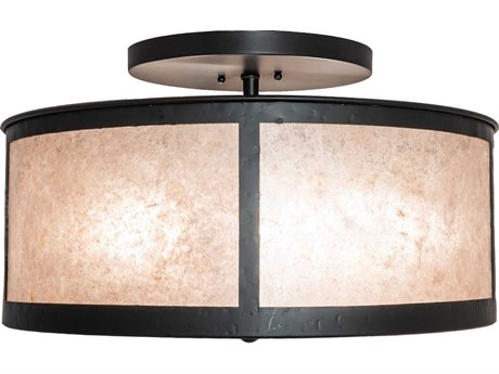 Meyda Craftsman 4-Light Black Drum Semi Flush Mount