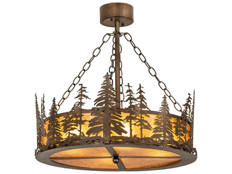 Meyda Tall Pines 4-Light Antique Copper Glass Drum Pendant