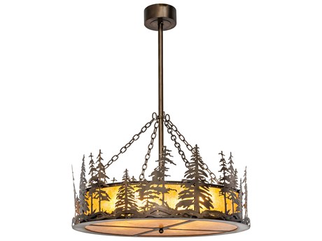 Meyda Tall Pines 4-Light Antique Copper Glass Drum Pendant