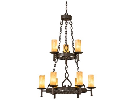 Meyda Newcastle 9-Light Brown Cylinder Tiered Chandelier