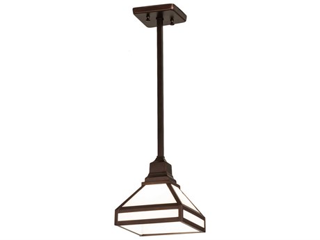 Meyda Mission 1-Light Mahogany Bronze White Glass Geometric Mini Pendant