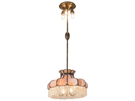 Meyda 5 6-Light Antique Mahogany Bronze Glass Tiffany Chandelier
