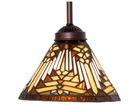Meyda Nuevo Mission 1-Light Mahogany Bronze Glass Tiffany Mini Pendant