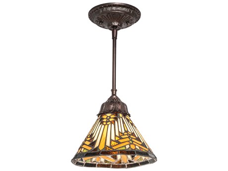 Meyda Nuevo Mission 1-Light Steel Glass Tiffany Mini Pendant