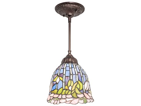 Meyda Flowering Lotus 1-Light Steel Glass Tiffany Bell Mini Pendant