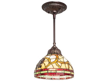 Meyda Pinecone 1-Light Steel Glass Tiffany Dome Mini Pendant
