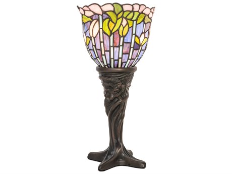 Meyda Flowering Lotus Mahogany Bronze Glass Tiffany Table Lamp
