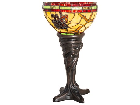Meyda Pinecone Mahogany Bronze Glass Tiffany Table Lamp