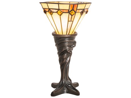 Meyda Belvidere Mahogany Bronze Glass Tiffany Table Lamp