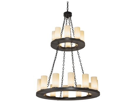 Meyda Loxley 20-Light Wrought Iron Black Cylinder Chandelier