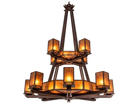 Meyda 24-Light Mahogany Bronze Glass Lantern Chandelier