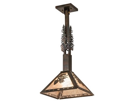 Meyda Winter Pine 1-Light Antique Copper Glass Empire Pendant