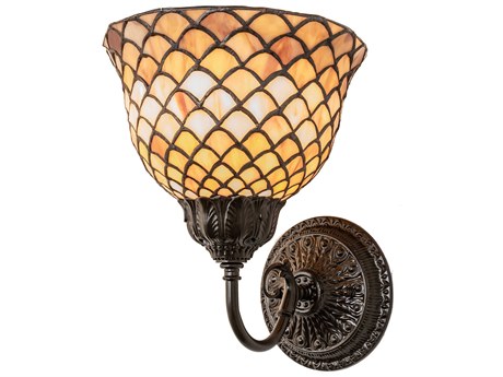 Meyda Tiffany Fishscale 1-Light Mahogany Bronze Glass Wall Sconce