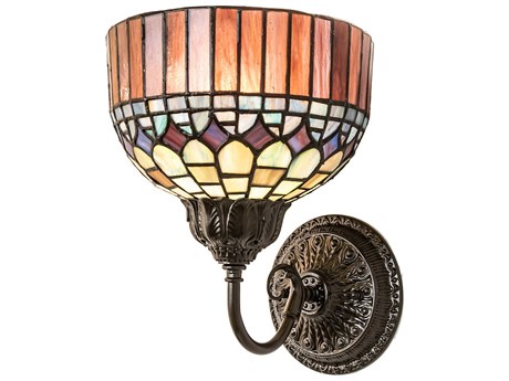 Meyda Tiffany Candice 1-Light Mahogany Bronze Blue Glass Wall Sconce