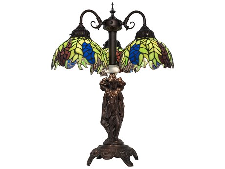 Meyda Tiffany Honey Locust Mahogany Bronze Glass Table Lamp