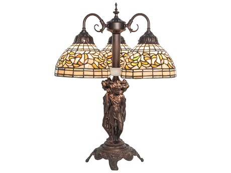 Meyda Tiffany Turning Leaf Mahogany Bronze Glass Table Lamp