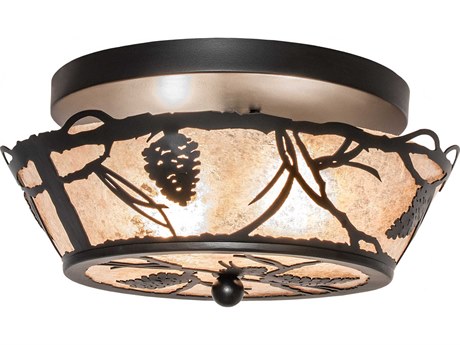 Meyda Whispering Pines 2-Light Black Glass Bowl Flush Mount