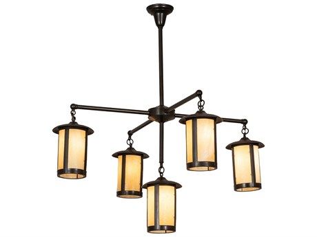 Meyda Fulton 5-Light Craftsman Brown Glass Cylinder Chandelier