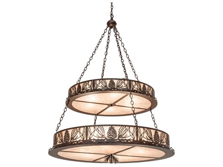 Meyda Mountain Pine 14-Light Brown Glass Round Tiered Pendant