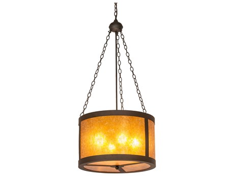 Meyda Craftsman 4-Light Oil Rubbed Bronze Glass Drum Pendant