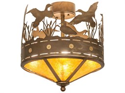 Meyda Mountain Pine 4-Light Copper Glass Drum Semi Flush Mount
