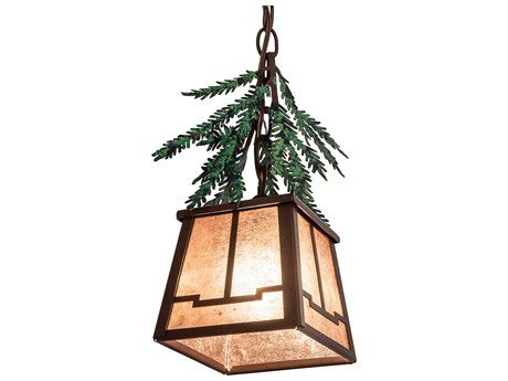 Meyda Pine Branch 1-Light Timeless Bronze Glass Mini Pendant