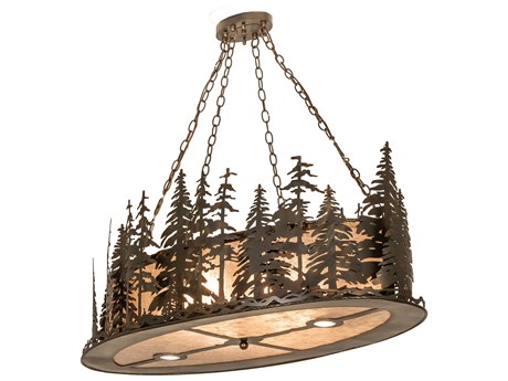 Meyda Tall Pines 8-Light Antique Copper Burnished Glass Round Island Pendant