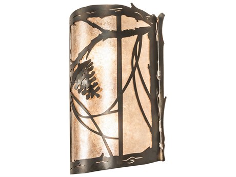 Meyda Whispering Pines 2-Light Antique Copper Pink Glass Wall Sconce