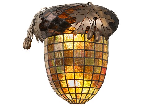 Meyda Oak Leaf and Acorn 2-Light Antique Copper Wall Sconce