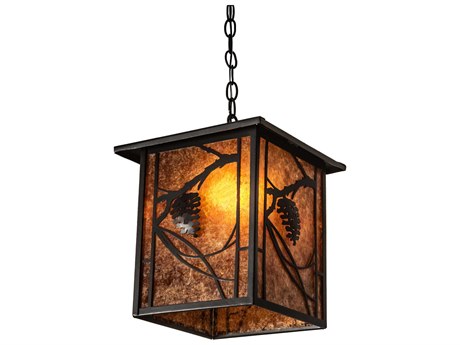 Meyda Whispering Pines 1-Light Antique Copper Glass Lantern Pendant