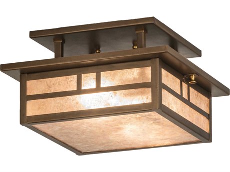 Meyda Hyde Park 2-Light Antique Copper Glass Semi Flush Mount
