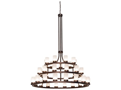 Meyda Loxley 39-Light Mahogany Bronze Glass Cylinder Tiered Chandelier