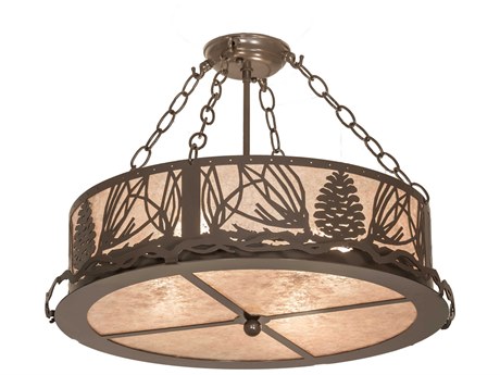 Meyda Mountain Pine 4-Light Timeless Bronze Glass Round Semi Flush Mount