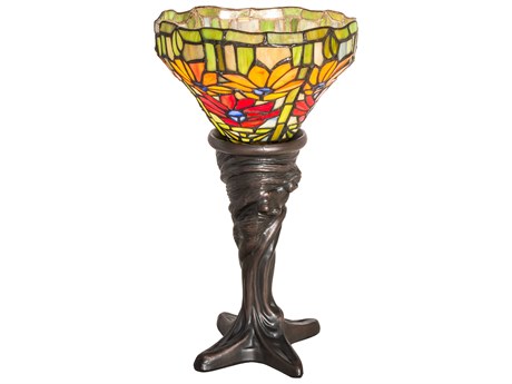 Meyda Poinsettia Mahogany Bronze Glass Tiffany Table Lamp