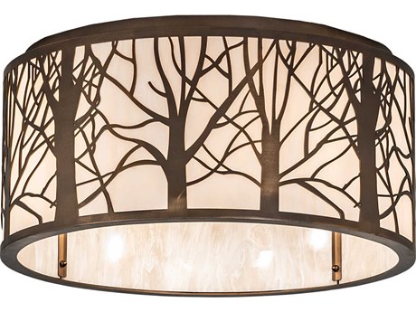 Meyda Branches 4-Light Antique Copper Glass Drum Flush Mount