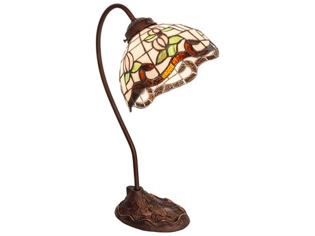 Meyda Roseborder Mahogany Bronze Glass Tiffany Desk Lamp