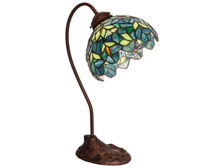 Meyda Nightfall Wisteria Mahogany Bronze Glass Tiffany Desk Lamp