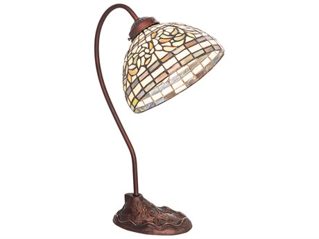 Meyda Tiffany Turning Leaf Mahogany Bronze Glass Desk Lamp