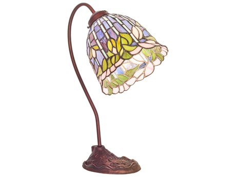 Meyda Flowering Lotus Mahogany Bronze Glass Tiffany Desk Lamp