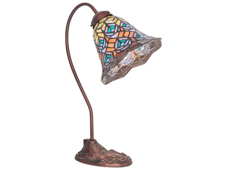 Meyda Tiffany Peacock Feather Mahogany Bronze Glass Desk Lamp