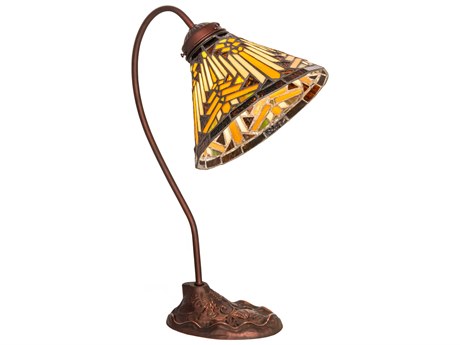 Meyda Nuevo Mission Mahogany Bronze Glass Tiffany Desk Lamp