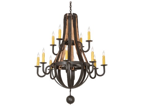 Meyda Barrel Stave 12-Light Wrought Iron Wood Candelabra Chandelier