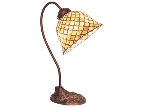 Meyda Tiffany Fishscale Mahogany Bronze Green Glass Desk Lamp
