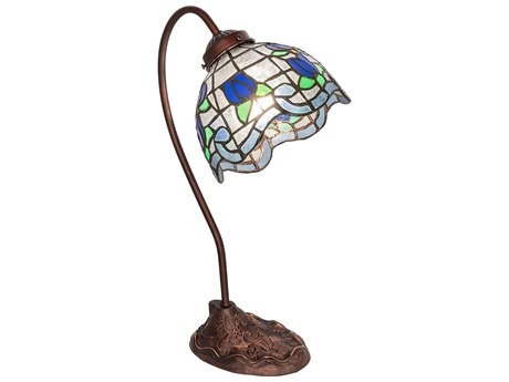 Meyda Roseborder Mahogany Bronze Glass Tiffany Desk Lamp