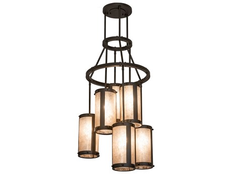 Meyda Cartier 6-Light Oil Rubbed Bronze Glass Cylinder Lantern Chandelier