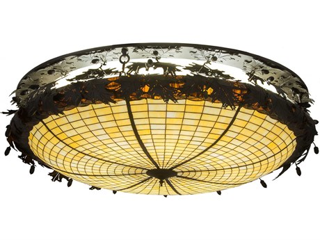 Meyda Greenbriar Oak 8-Light Antique Copper Glass Tiffany Bowl Flush Mount