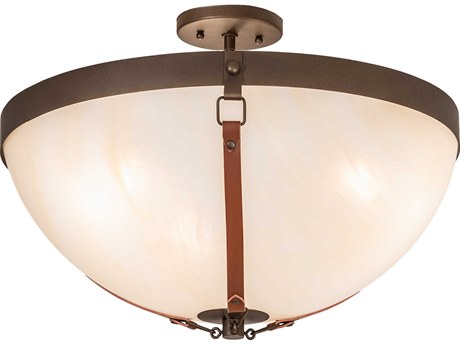 Meyda 3-Light Bronze Glass Bowl Semi Flush Mount